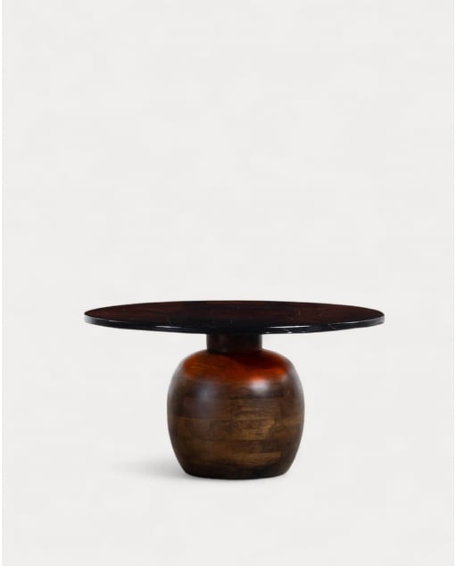 Mesa de Centro Redonda de Madera de Mango y Cristal (Ø82 cm) Diua