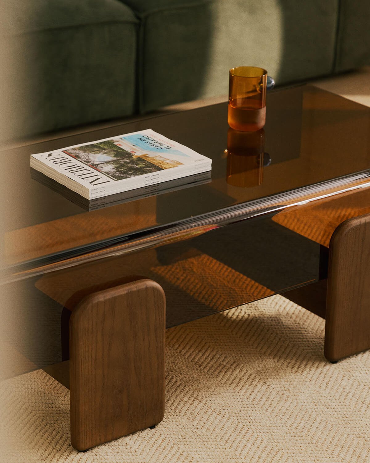 Mesa de Centro Rectangular de Cristal Curvado y Madera (120x60 cm) Clery, imagen de galería 3