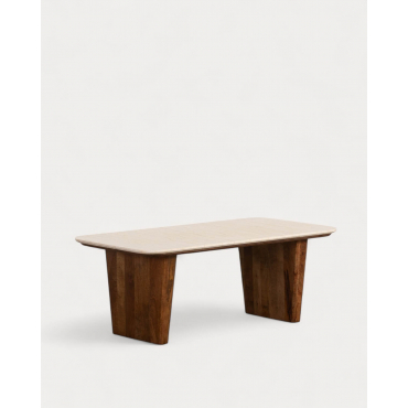 Mesa de Centro Rectangular de Mármol Egipcio y Madera de Mango (120x60 cm) Amatis Mármol Egyptian Natural - The Masie