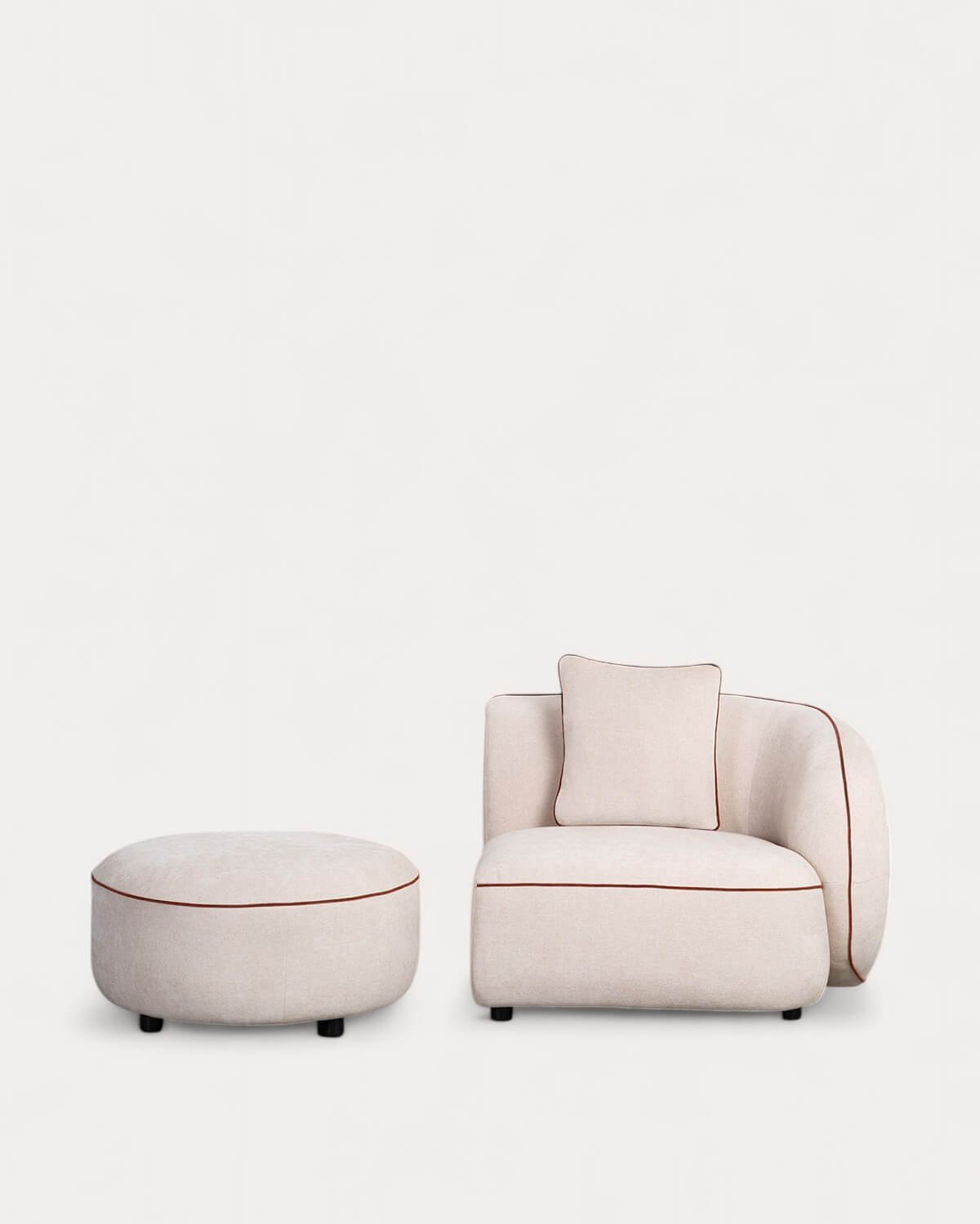 Sillón Esquinero con Puff Redondo de Tela Ilham , imagen de galería 1