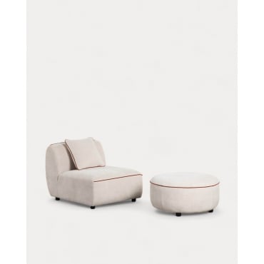 Sillón Modular con Puff Redondo de Tela Ilham Beige Seashell - The Masie