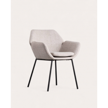 Pack 2 Sillas de Comedor de Metal con Reposabrazos y Tela Eider Beige Seashell - The Masie