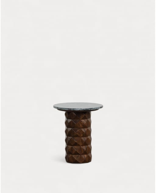 Mesa Auxiliar Redonda de Mármol Udaipur y Madera de Mango (Ø40 cm) Vilna