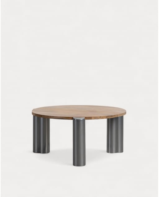 Mesa de Centro Redonda con Tablero de Madera de Mango (Ø85 cm) Ethel - Madera de Mango