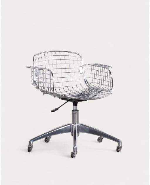 Silla de Escritorio Vintage con Respaldo Bajo de Metal Aras - Gris Cromado