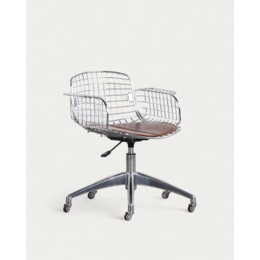 Silla de Escritorio Vintage con Respaldo Bajo de Metal Aras Cromado & Cojín Marrón - The Masie