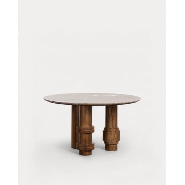 Mesa de Comedor Redonda de Mármol Bidasar y Madera de Mango (Ø140 cm) Atenas