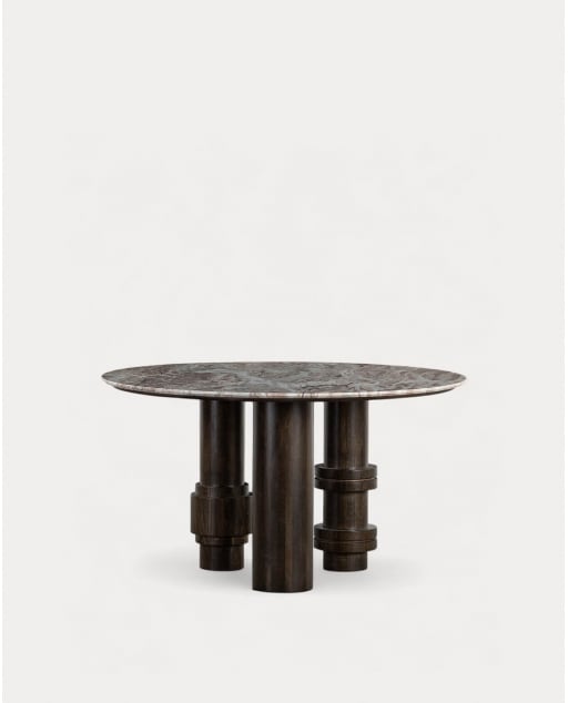 Mesa de Comedor Redonda de Mármol Sawar y Madera de Mango (Ø140 cm) Atenas