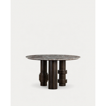 Mesa de Comedor Redonda de Mármol Sawar y Madera de Mango (Ø140 cm) Atenas Mármol Sawar Natural - The Masie