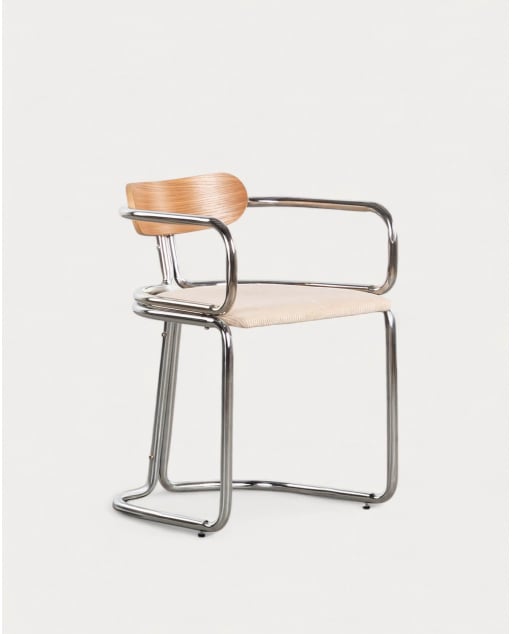 Pack 2 Sillas de Comedor con Reposabrazos de Pana Gruesa y Madera Teba