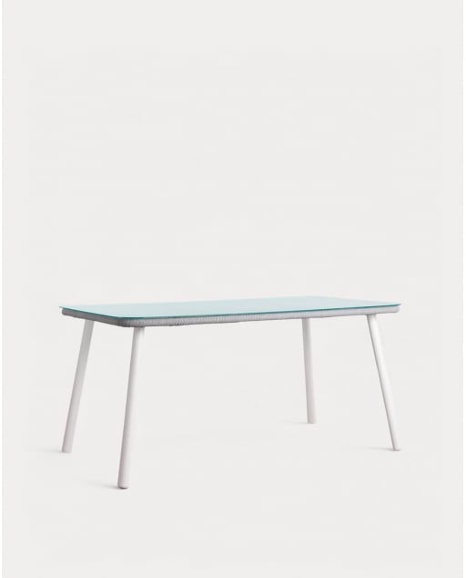 Mesa de Exterior Rectangular de Aluminio y Cristal (160x90 cm) Drian - Blanco roto