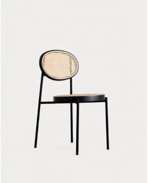 Silla de Comedor de Ratán Natural y Metal Vili - Negro