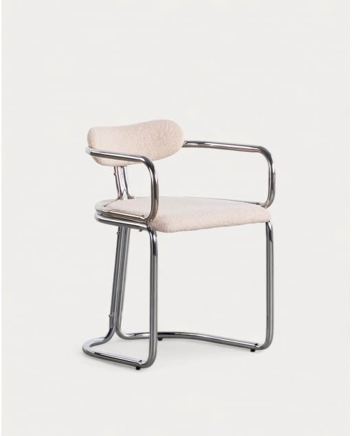 Pack 4 Sillas de Comedor con Reposabrazos de Tela y Metal Teba Bouclé
