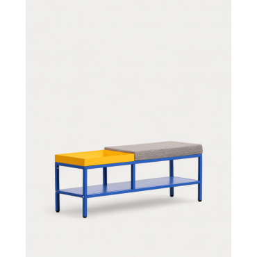 Banco Zapatero con Almacenaje 100x30 cm de Acero Laminado Bruck Azul Sapphire - The Masie