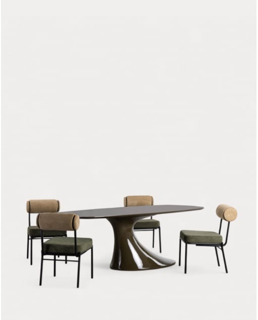 Set de Mesa de Comedor Rectangular de Madera (220x100 cm) Cool Flawas y 4 Sillas de Tela Elin