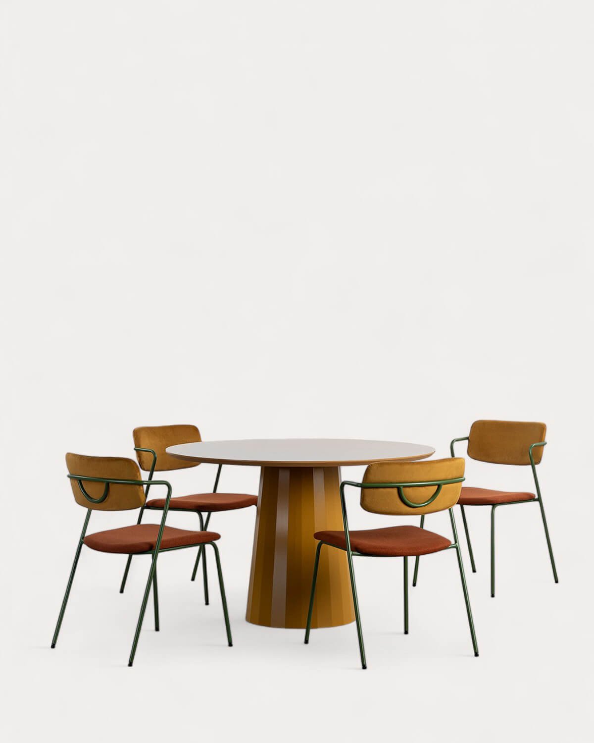 Set de Mesa de Comedor Redonda (Ø120 cm) Irem y 4 Sillas de Tela Irun, imagen de galería 1