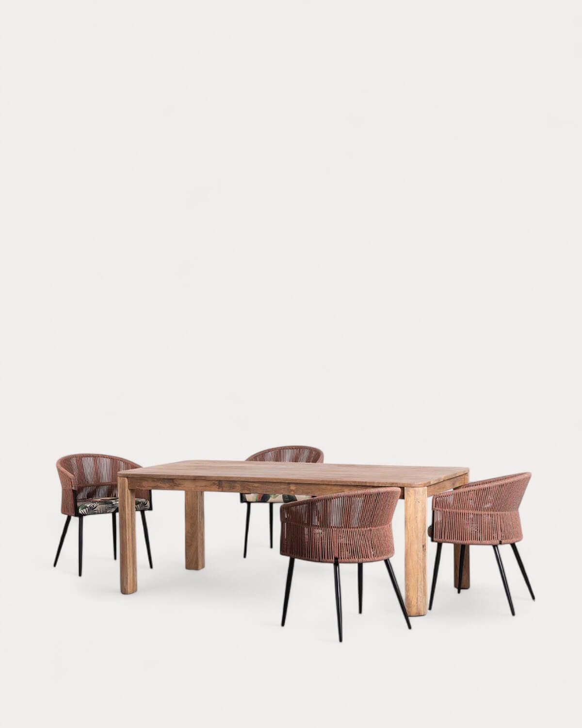 Set de Mesa de Comedor Rectangular de Madera de Mango (200x100 cm) Valde y 4 Sillas de Terciopelo Drean , imagen de galería 1
