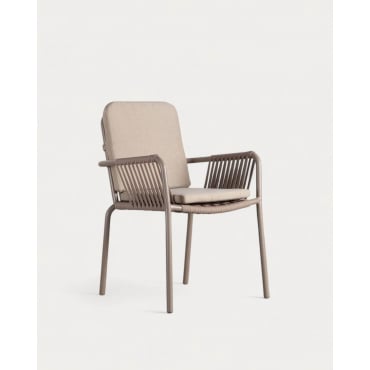 Pack 2 Sillas de Comedor con Reposabrazos de Aluminio y Cuerda Drian Marrón arabia y Marrón claro - The Masie