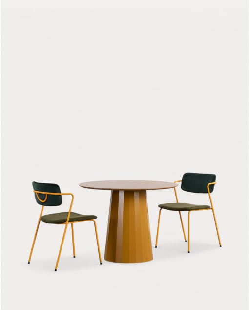 Set de Mesa de Comedor Redonda (Ø100 cm) Irem y 2 Sillas de Tela Irun