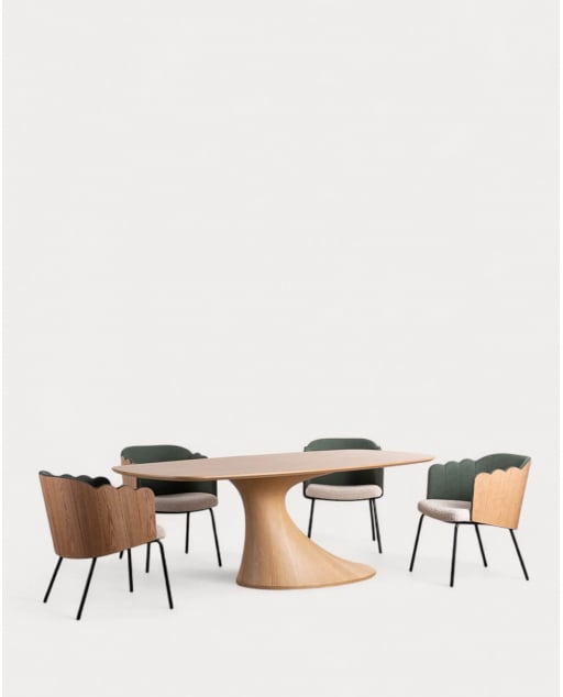 Set de Mesa de Comedor Rectangular de Madera (220x100 cm) Flawas y 4 Sillas de Tela Rene