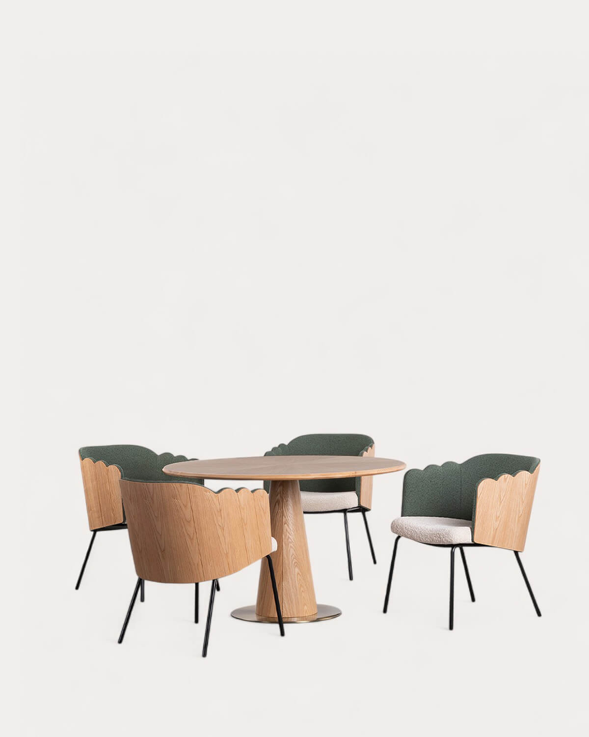 Set de Mesa de Comedor Redonda de Madera (Ø120 cm) Era y 4 Sillas de Tela Rene, imagen de galería 1