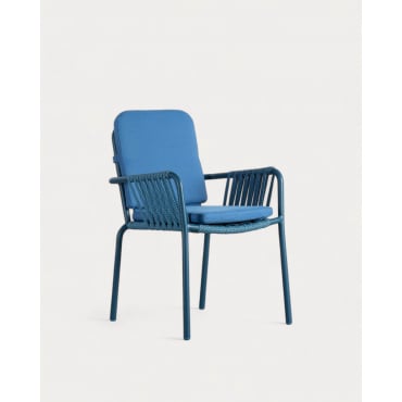 Pack 4 Sillas de Comedor con Reposabrazos de Aluminio y cuerda Drian Azul Pacífico y Azul medio - The Masie
