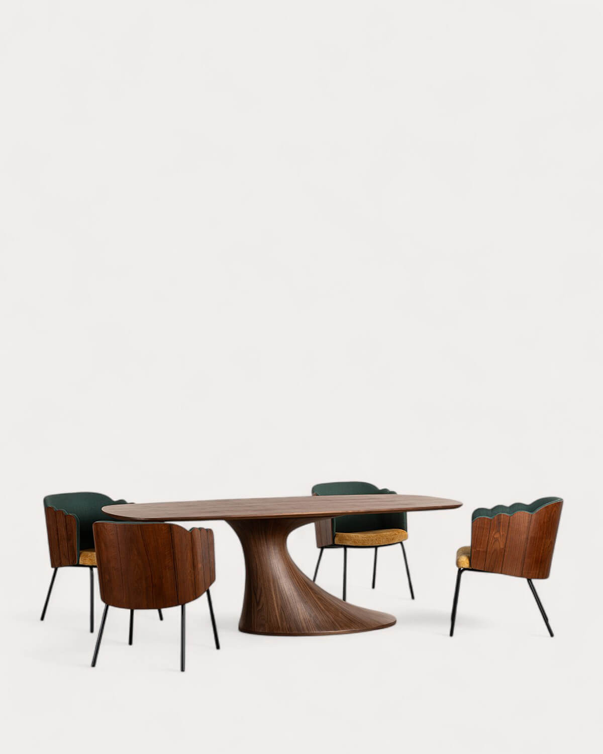 Set de Mesa de Comedor Rectangular de Madera (220x100 cm) Flawas y 4 Sillas de Tela Rene, imagen de galería 1