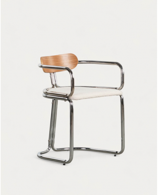 Pack 4 Sillas de Comedor con Reposabrazos de Tela Bouclé y Madera Teba