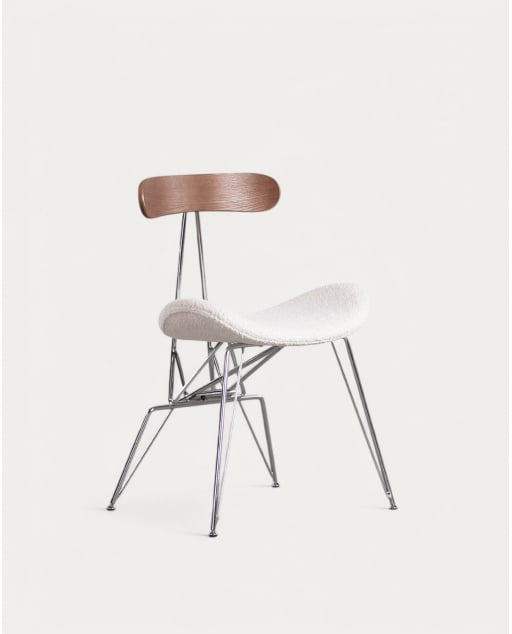 Silla de Comedor de Tela y Madera Brunela - Blanco Alabaster