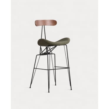 Taburete Alto de Tela y Madera (76,5 cm) Brunela Verde Nori & Negro - The Masie