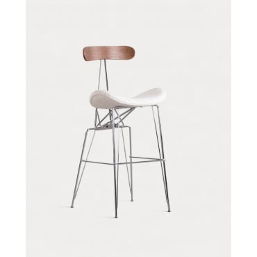 Pack 4 Taburetes Altos de Tela y Madera (76,5 cm) Brunela Blanco Alabaster & Cromado - The Masie