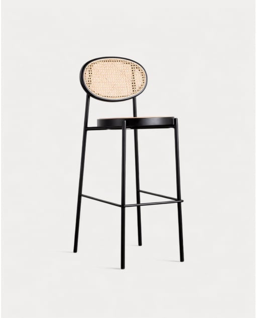 Taburete Alto de Ratán Natural y Metal (75 cm) Vili