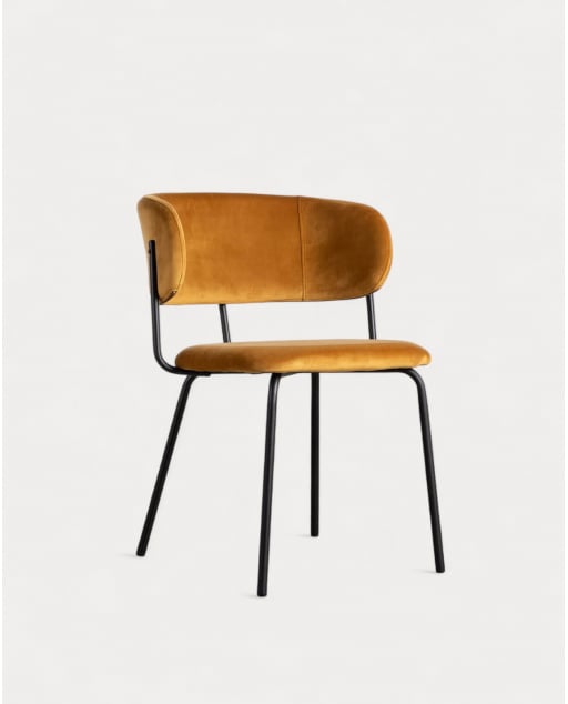Silla de Comedor de Terciopelo y Metal Bonse