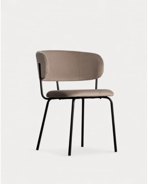 Silla de Comedor de Terciopelo y Metal Bonse - Marrón Clay
