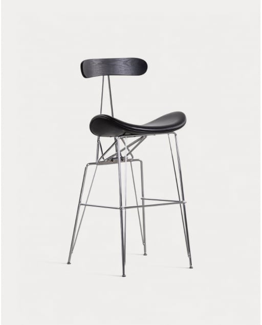 Taburete Alto de Polipiel y Madera (76 cm) Brunela - Negro Obsidian