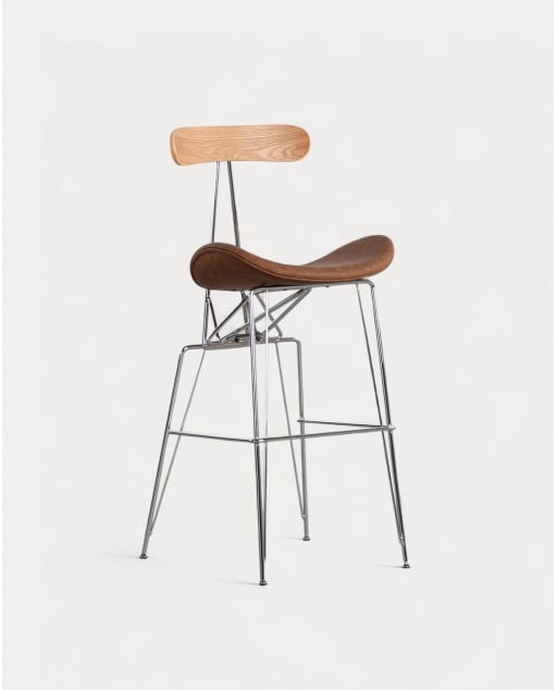 Taburete Alto de Polipiel y Madera (76 cm) Brunela