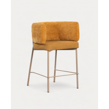 Pack 4 Taburetes Altos de Tela y Metal (64 cm) Hades Soft Amarillo Curry - The Masie