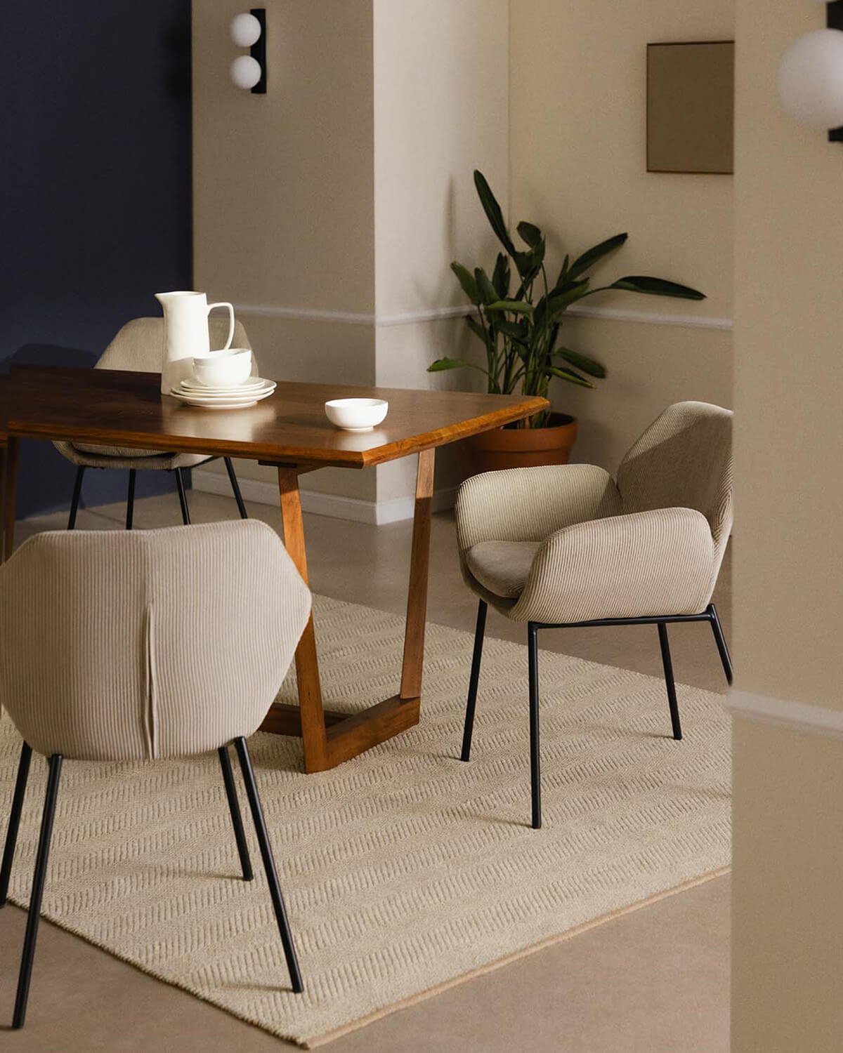 Pack 4 Sillas de Comedor de Metal con Reposabrazos Eider Pana, imagen de galería 2
