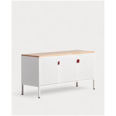 Aparador Bajo 3 Puertas de Acero Laminado y Madera de Pino Varys Blanco Alabaster - The Masie