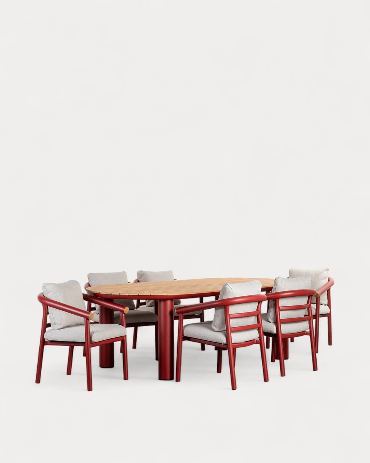 Set de Mesa Ovalada (240x120 cm) y 6 Sillas de Alumino y Madera de Teca de Exterior Cheryl, imagen de galería 1