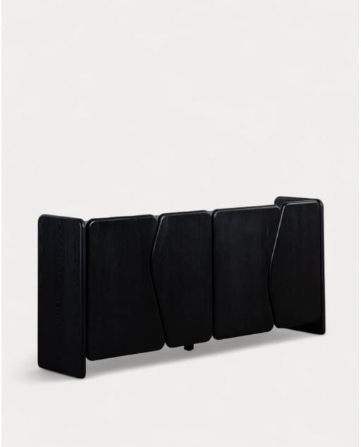 Aparador Bajo 4 Puertas de Madera de Pino y Madera de Olmo Kuroen - Madera Negra
