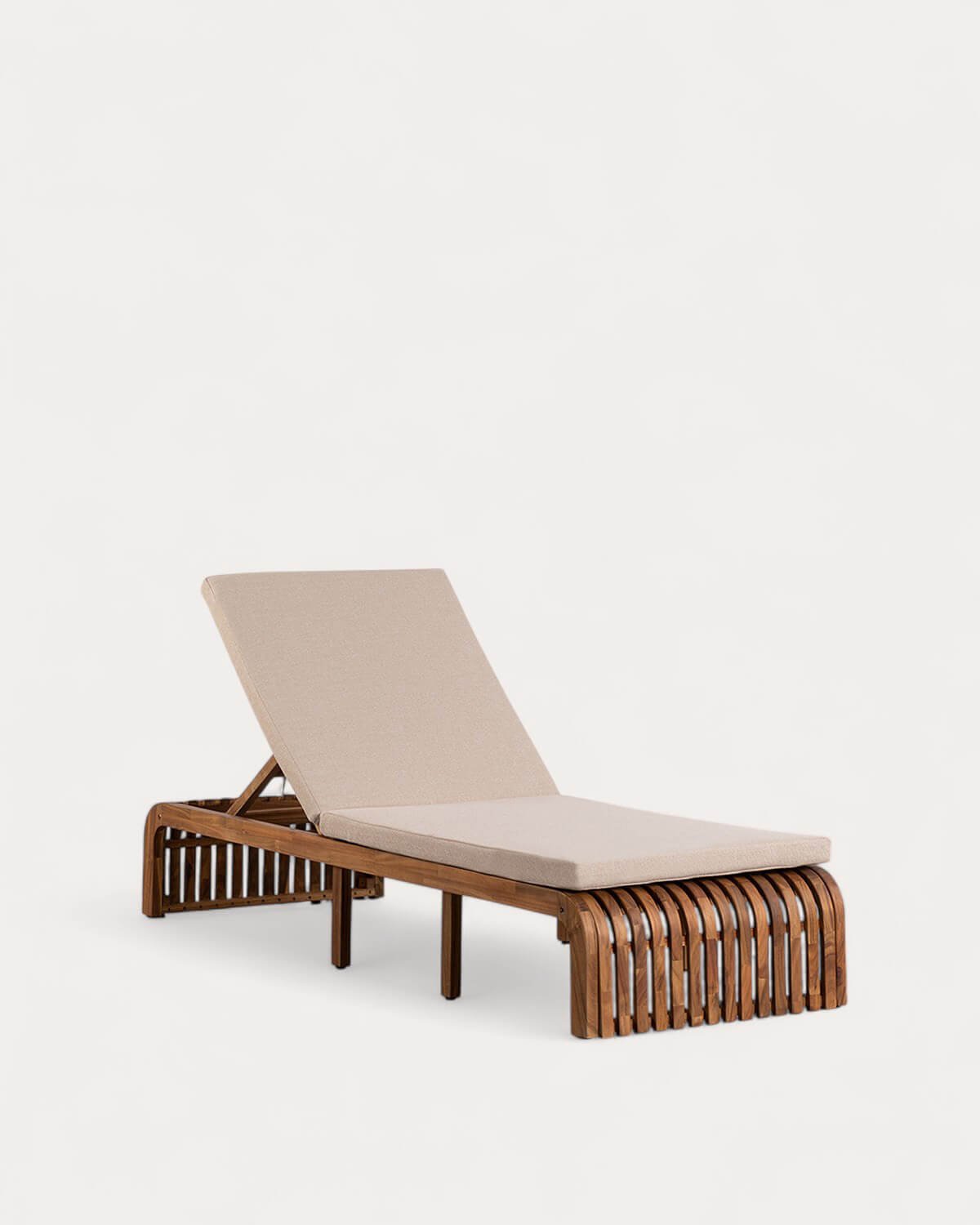 Tumbona Reclinable de Madera de Acacia con Cojín de Tela Hazan, imagen de galería 1