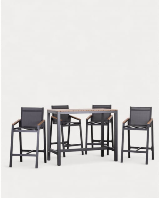 Set de Mesa Alta (130x70 cm) y 4 Taburetes Altos de Aluminio de Exterior Korce