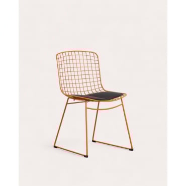 Pack 2 Sillas de Comedor con Respaldo Alto de Metal Aras Fresh Naranja Terra & Cojín Negro - The Masie