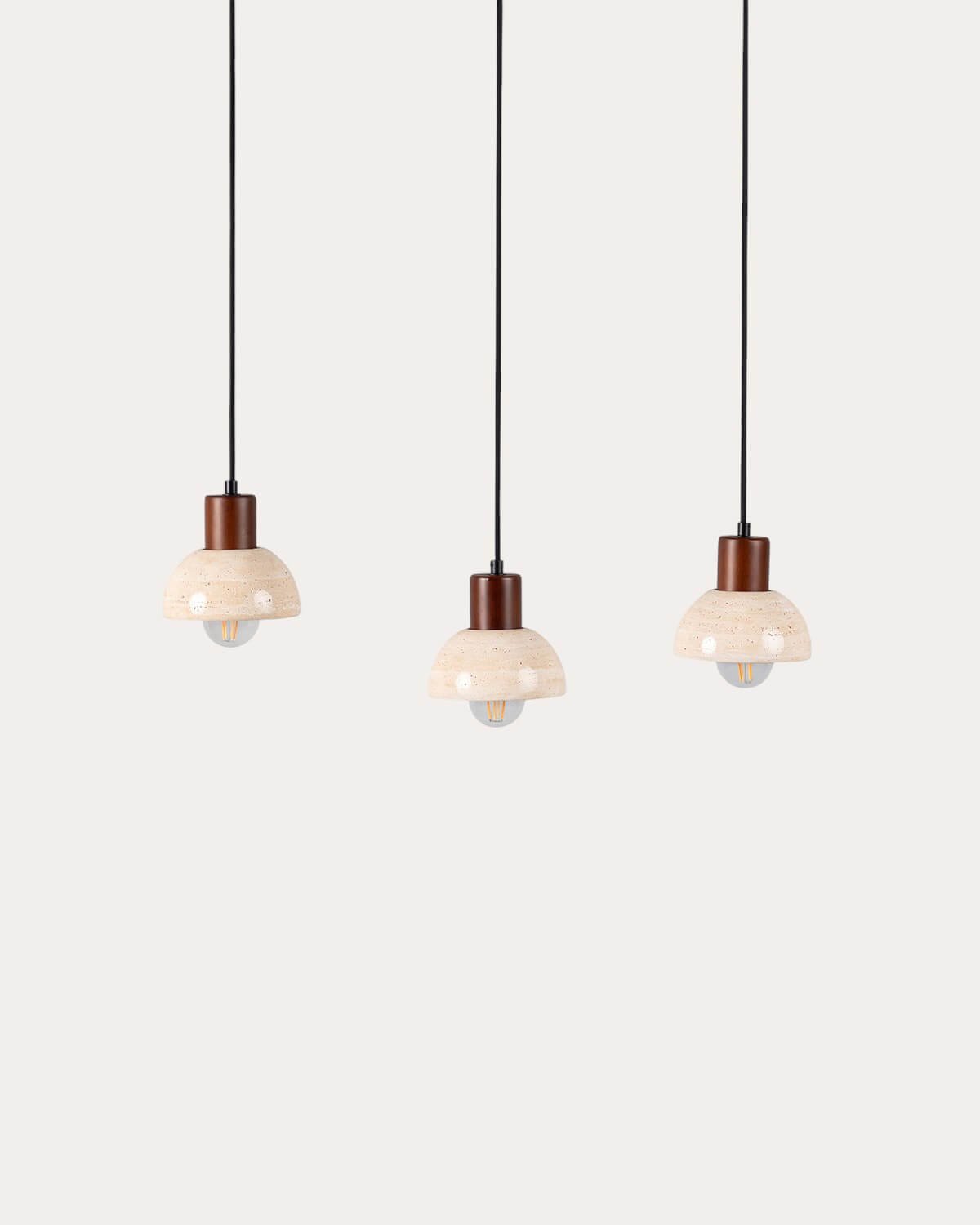 Lámpara de Techo 3 Puntos de Luz de Mármol Travertino y Madera May, imagen de galería 1