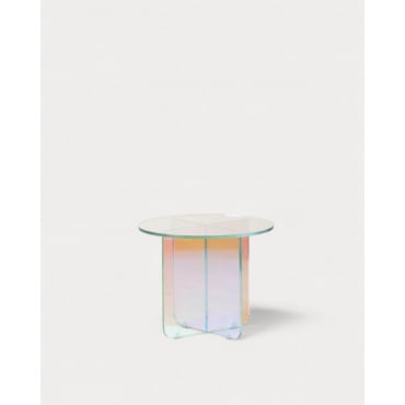 Mesa Auxiliar Redonda Iridiscente de Cristal Templado (Ø50 cm) Iris Iridiscente - The Masie