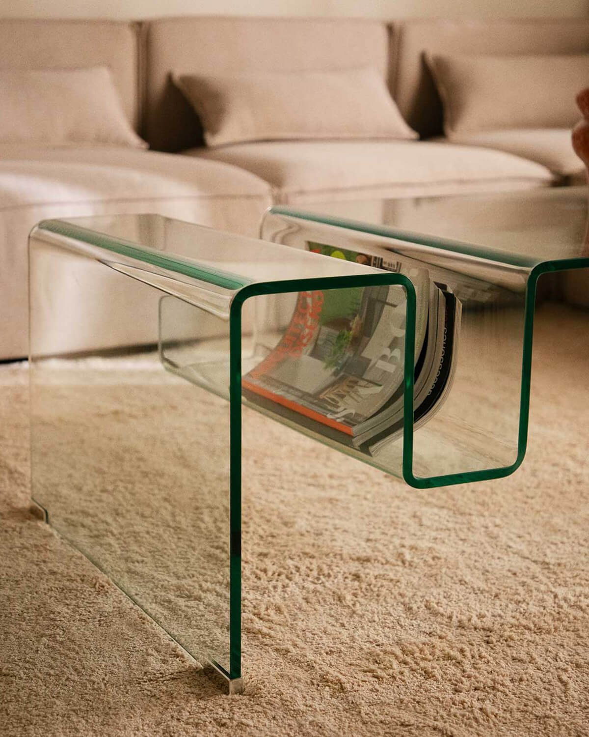 Mesa de Centro Rectangular de Cristal Curvado (118x60 cm) Adit, imagen de galería 2