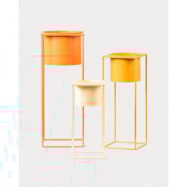 Conjunto 3 Maceteros Redondos de Metal Cosme Amarillo Mango - The Masie