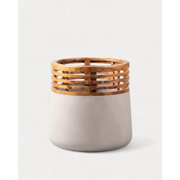 Macetero de Hormigón y Madera de Acacia XL (60xØ57 cm) Hazan Gris Concrete - The Masie