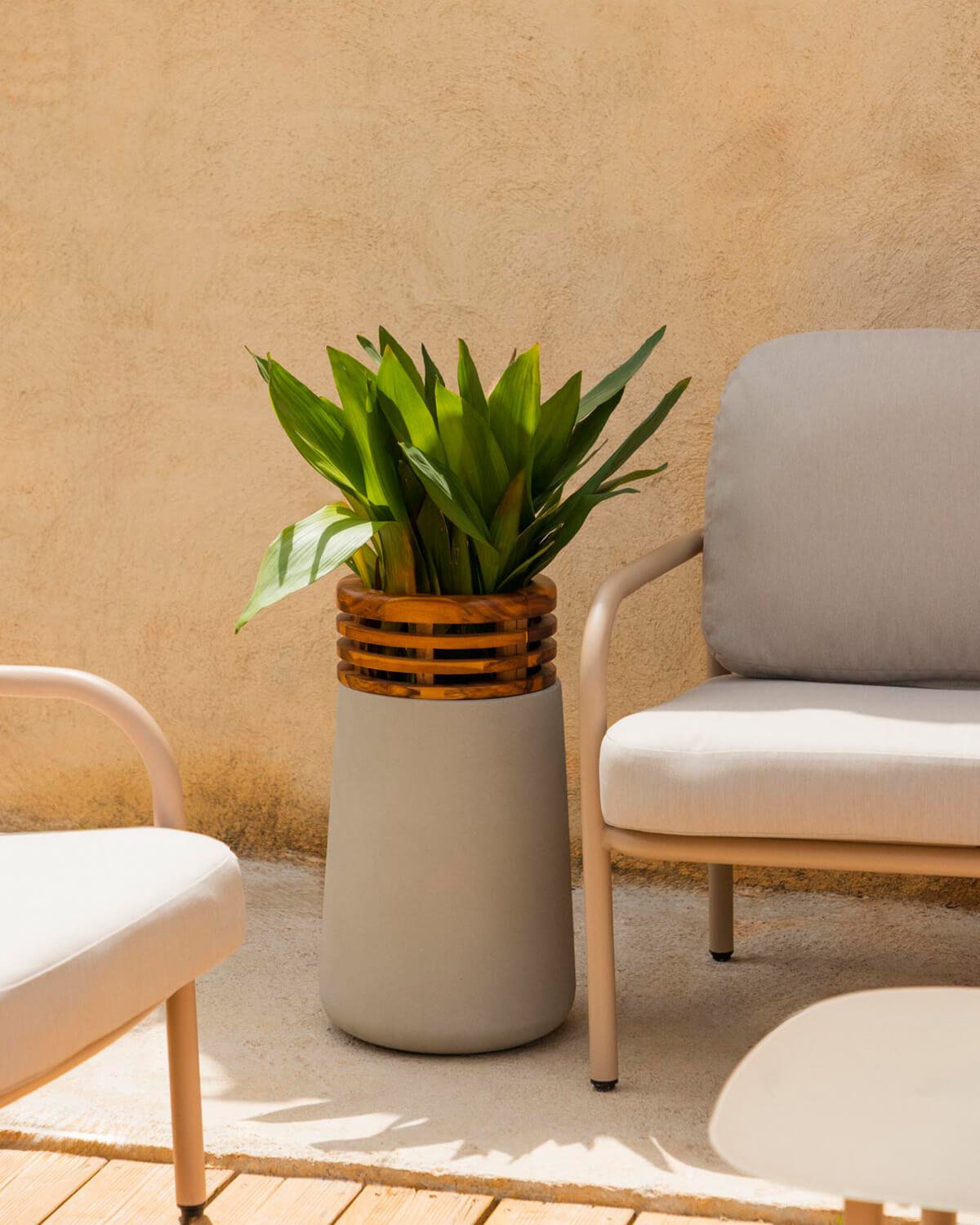 Macetero de Hormigón y Madera de Acacia L (56xØ31 cm) Hazan, imagen de galería 2